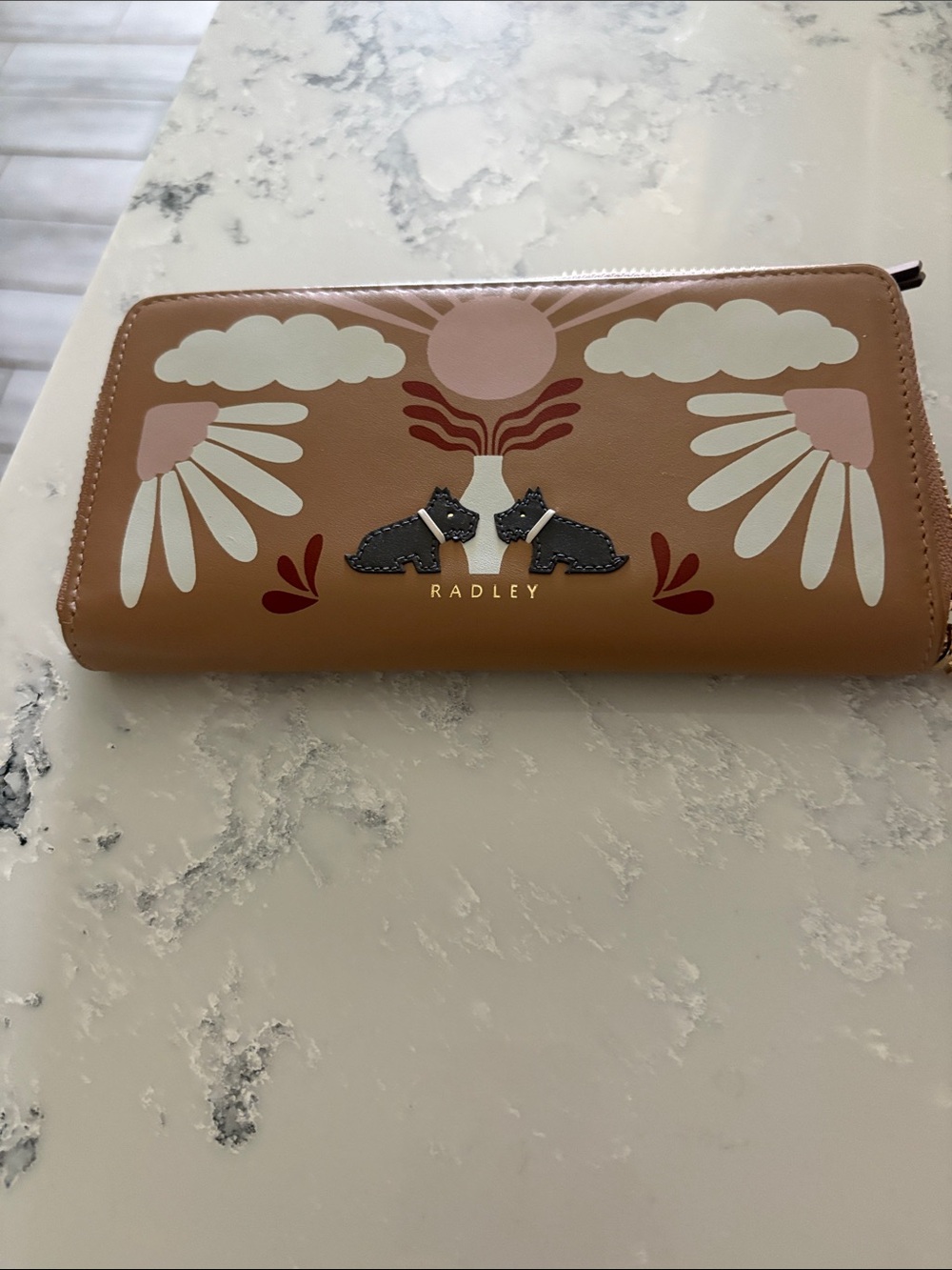 RADLEY LONDON Tan Floral Zip-Around Wallet with Scottie Dog Motif